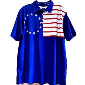 Greater Half Mens Betsy Ross Flag Polo Shirt Blue Stars Stripes Patriotic Size L